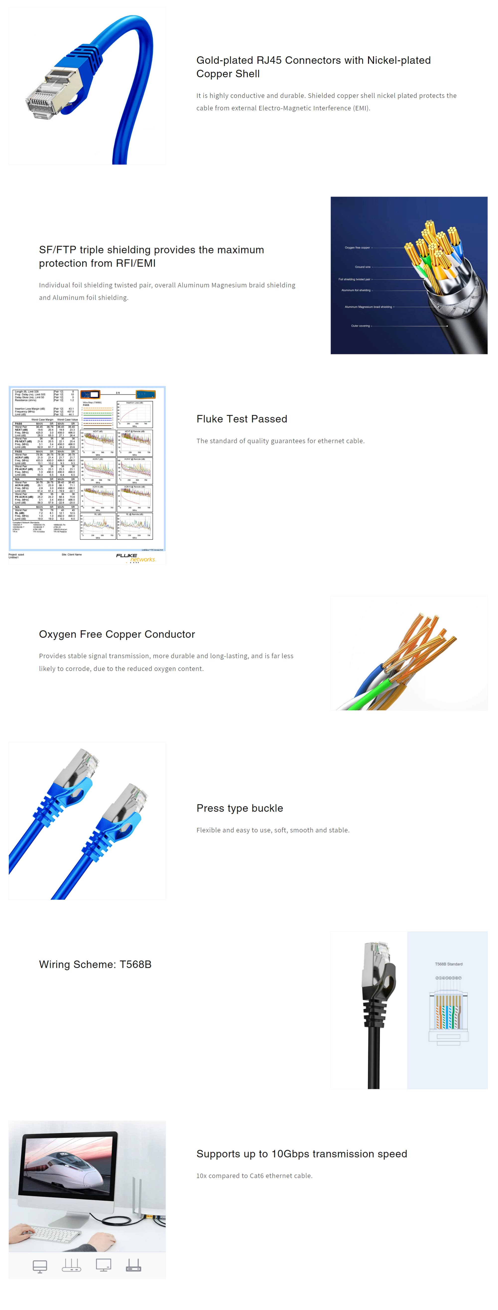 A large marketing image providing additional information about the product Cruxtec Cat7 0.3m 10GbE SF/FTP Triple Shielding Network Cable Blue - Additional alt info not provided
